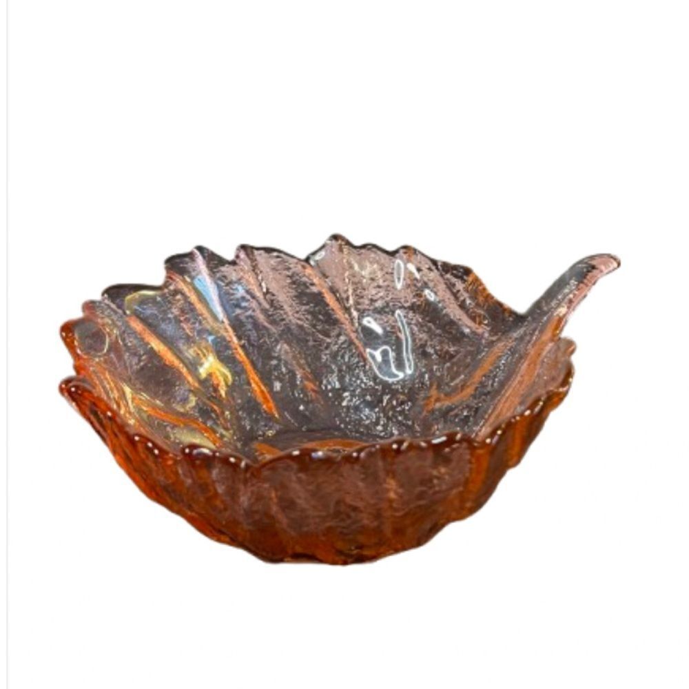 Blenko glass cranberry textured cabbage leaf bowl